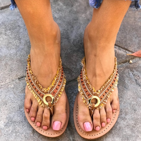 Urban Outfitters Shoes - NIB Boho Beaded Grommet Slip On Sandals
